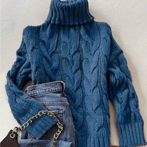 Blue Cable Knit Turtleneck Sweater NWT